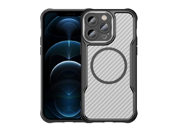 Capa Transparente Para Iphone 12 Pro Max - Textura De Fibra De Carbono - Magsafe