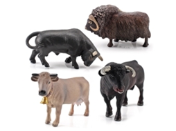 4 figuras de bovinos em PVC para decoração de brinquedo infantil