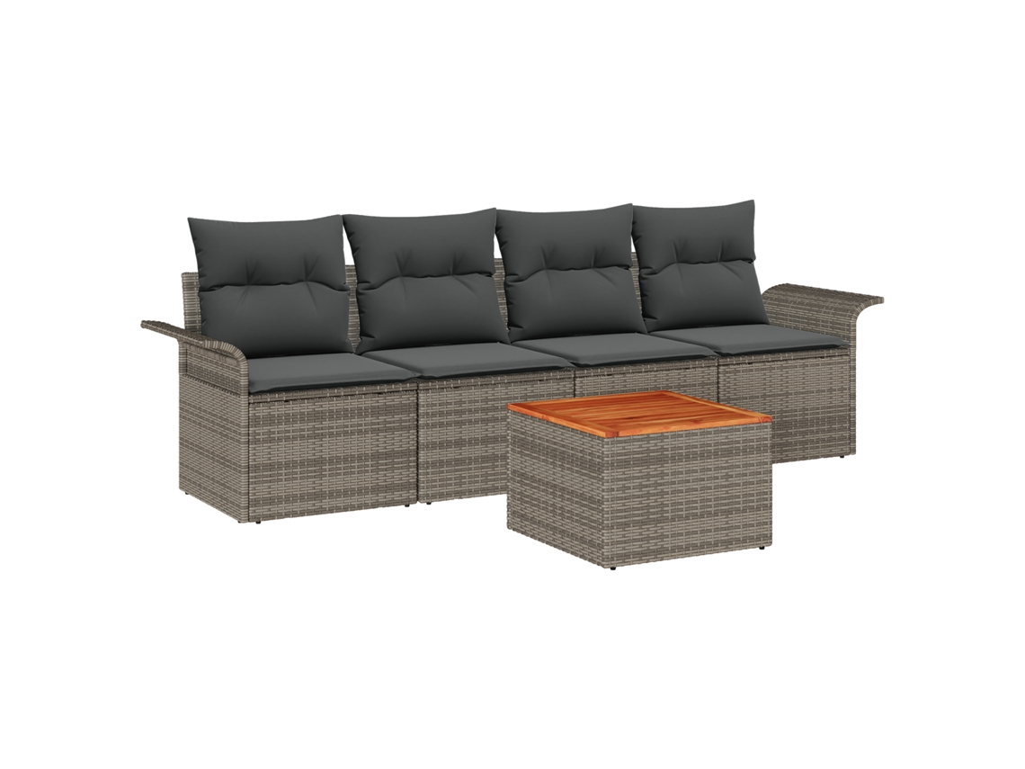 Conjunto 5 Sofá De Jardim Vidaxl Cinzento Vime Pe (251 X 62 X 69 Cm)