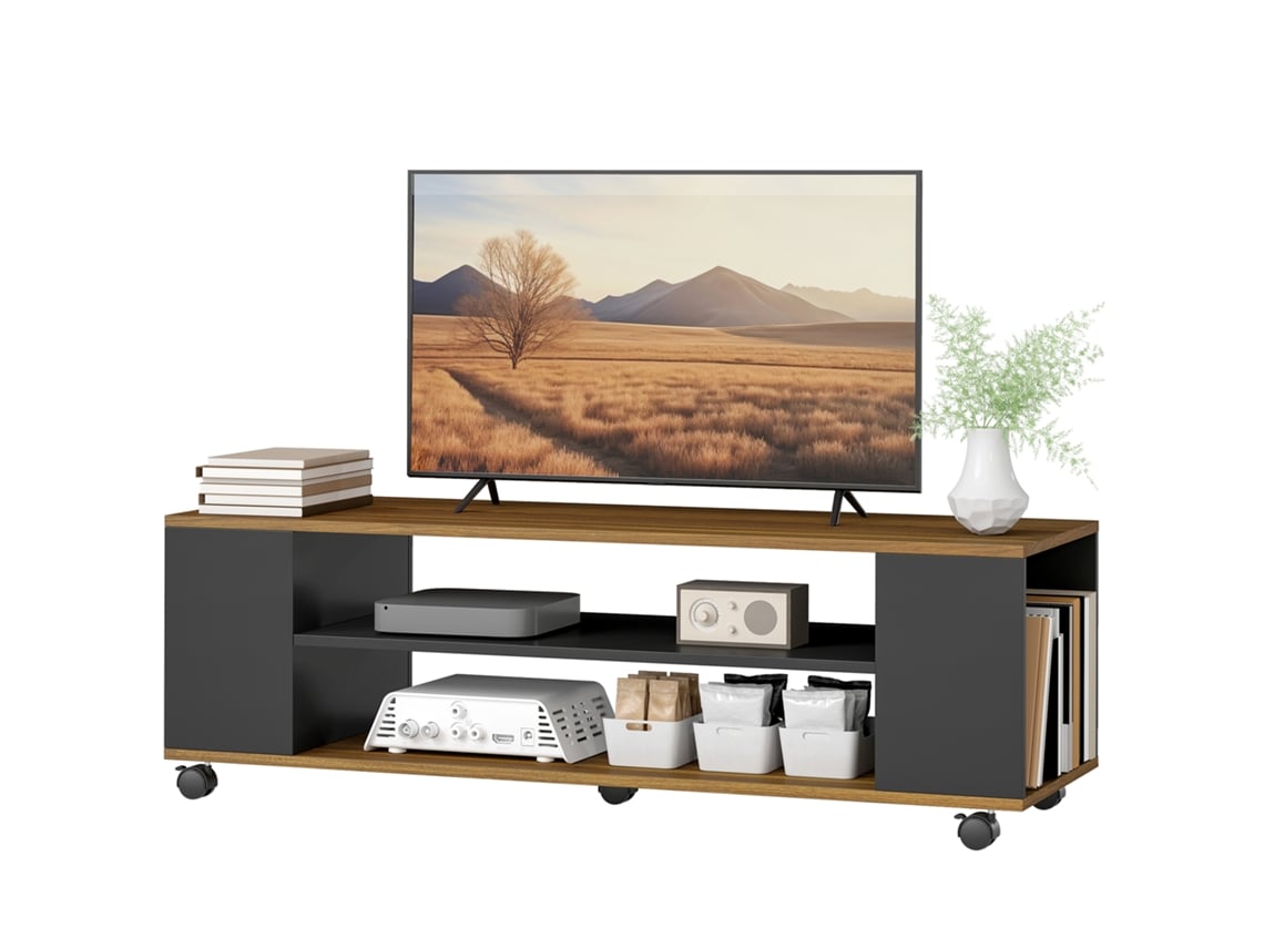 120 X 40 X 38.5 Cm, Móveis Preto, Com Rodas, Nogueira E 4 Prateleiras Para Televisão De 55 Polegadas