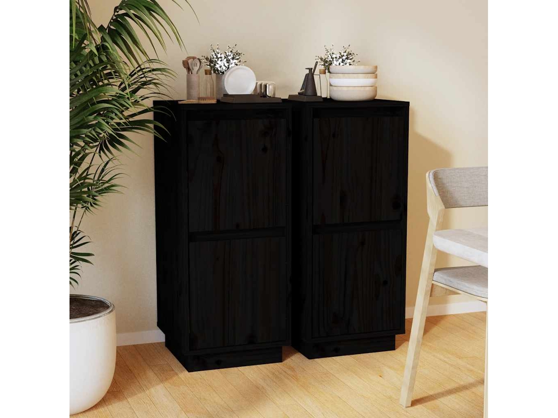 Vidaxl Aparadores 2 Pcs 31,5x34x75 Cm Madeira De Pinho Maciça Preto