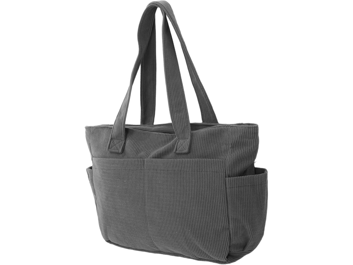 Bolsa De Ombro Feminina, Lona Resistente, Grande Capacidade, Bolsa Tote Casual, Cinza, Para Trabalho, Viagens E