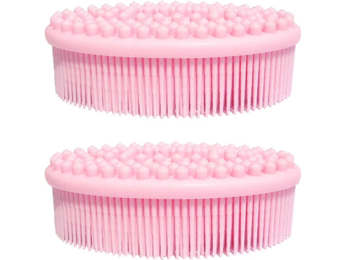 Escova Esfoliante Corporal De Silicone Rosa Para Banho, Em Conjunto De 2 Peças