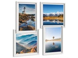 Conjunto De Pinturas Vistas Da Natureza, Lanterna, Montanhas, Balão Moldura Branca Quadros Para A Sala De Estar Espelharte (conjunto De 4 Imagens)