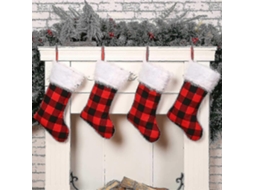 Meias De Natal Com Padrão Xadrez, Armazenamento, Grande Espaço, Floresta, Homem, Meias De Natal Penduradas Para Feriados Olysi Shop