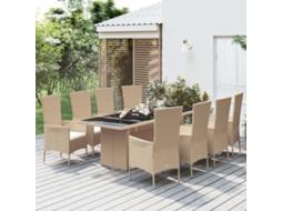 Vidaxl 9 Pcs Conjunto De Jantar P/ Jardim Com Almofadões Vime Pe Bege