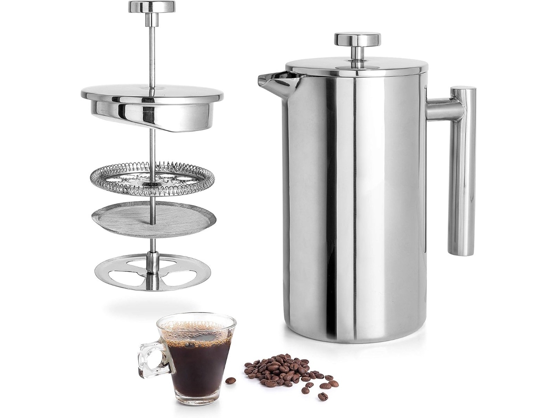 Cafeteira Francesa Ing, Feita De Aço Inoxidável, Capacidade 800 Ml, Prensa Inoxidável Com Parede Dupla Isolada, Fácil Limpar.