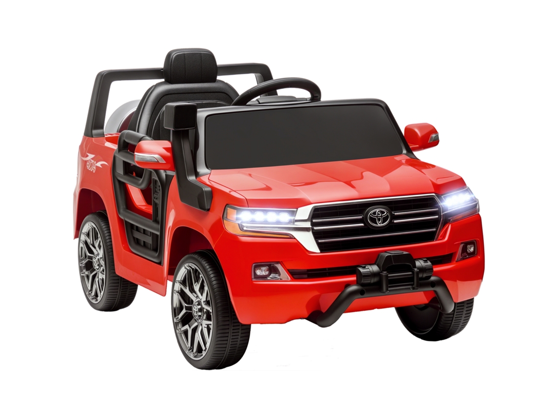 Toyota Land Cruiser Carrinho Elétrico Infantil para Crianças a Partir de 3 Anos com Bateria de 12v, Controle Remoto e Música Mp3, Vermelho