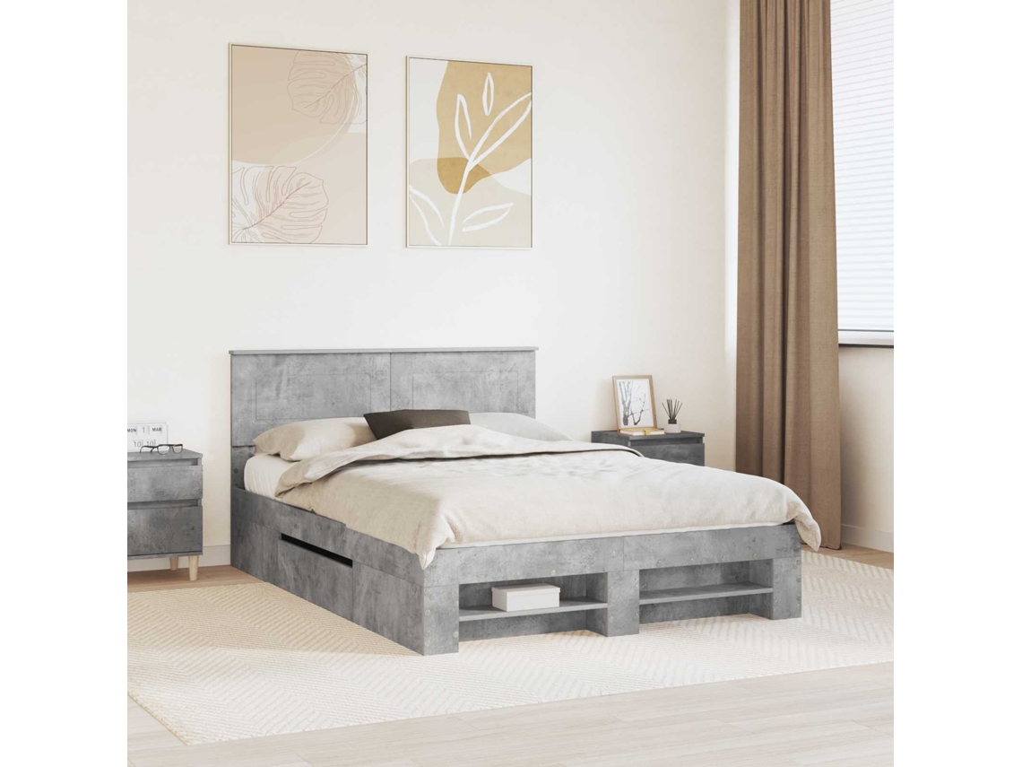 Vidaxl Estrutura Da Cama Cinzento 160 X 200 Cm Derivados De Madeira