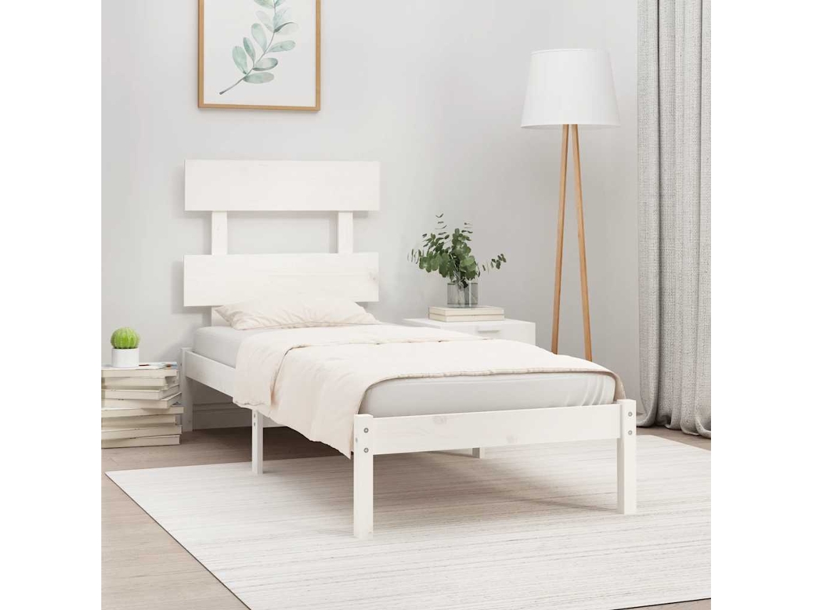 Vidaxl Estrutura De Cama Solteiro 90x190 Cm Madeira Maciça Branco