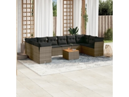 Jogo de Sofá Jardim 11 Peças C/ Almofadões Vime Pe Cinza Dkd Home Decor