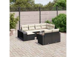 Jogo de Sofá Jardim 11 Peças C/ Almofadões Vime Pe Preto Dkd Home Decor