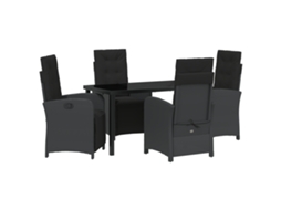 Conjunto 5 De Jantar Com Almofadas Vidaxl Preto Rattan Poliéster