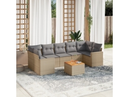 Vidaxl 8 Pcs Conj. Sofás Jardim C/ Almofadões Vime Pe Bege Misturado