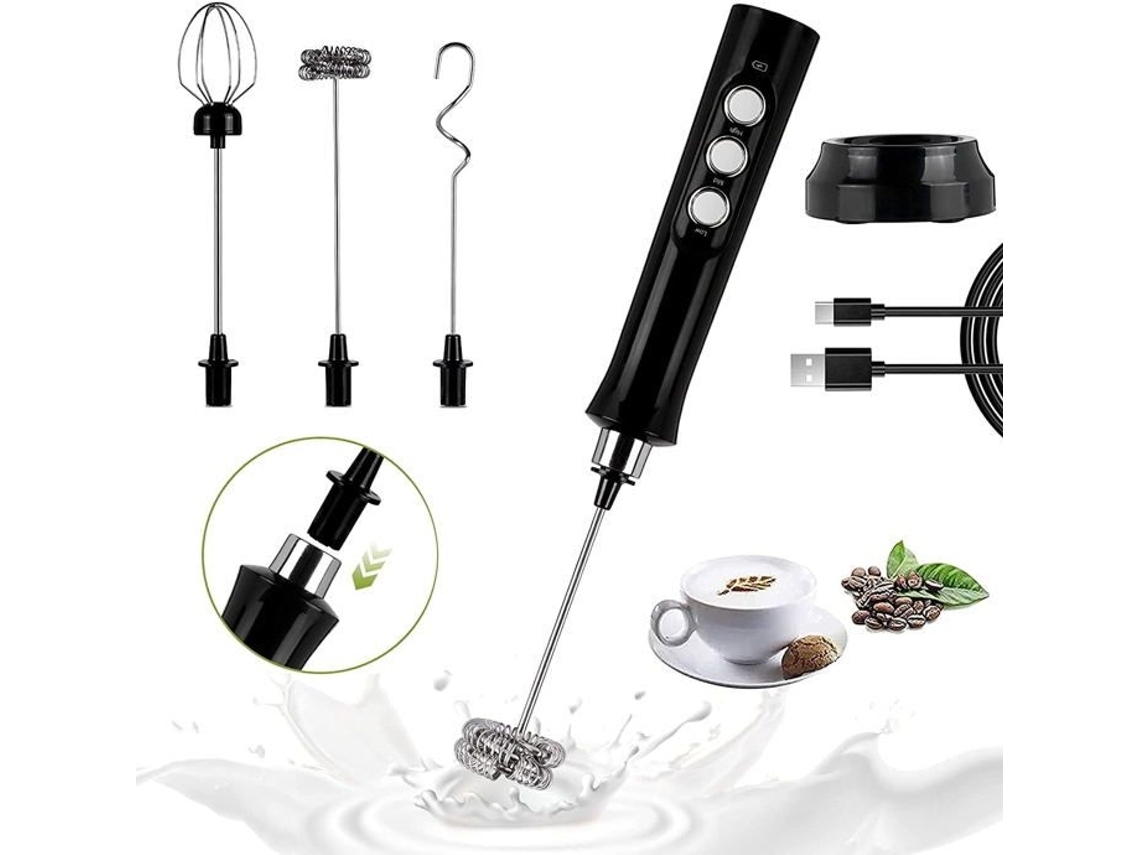 Espumador De Leite Elétrico, Recarregável Via Usb, Com 3 Velocidades Ajustáveis​​ E 3 Batedores De Aço Inoxidável, Ideal Para Café, Matcha E Creme