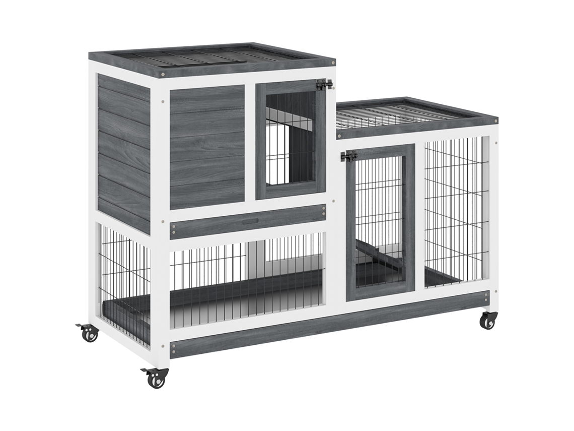 Conejera Of Wood With Wheels For Indoor Cage Of 2 Pisos With Rampa And 2 Bandejas Extraíbles 110x50x88cm Gray