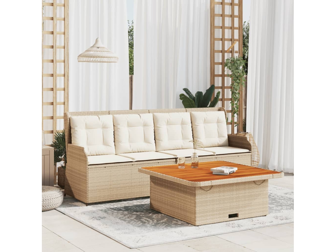 Vidaxl 3 Pcs Conjunto De Sofás P/ Jardim Com Almofadões Vime Pe Bege