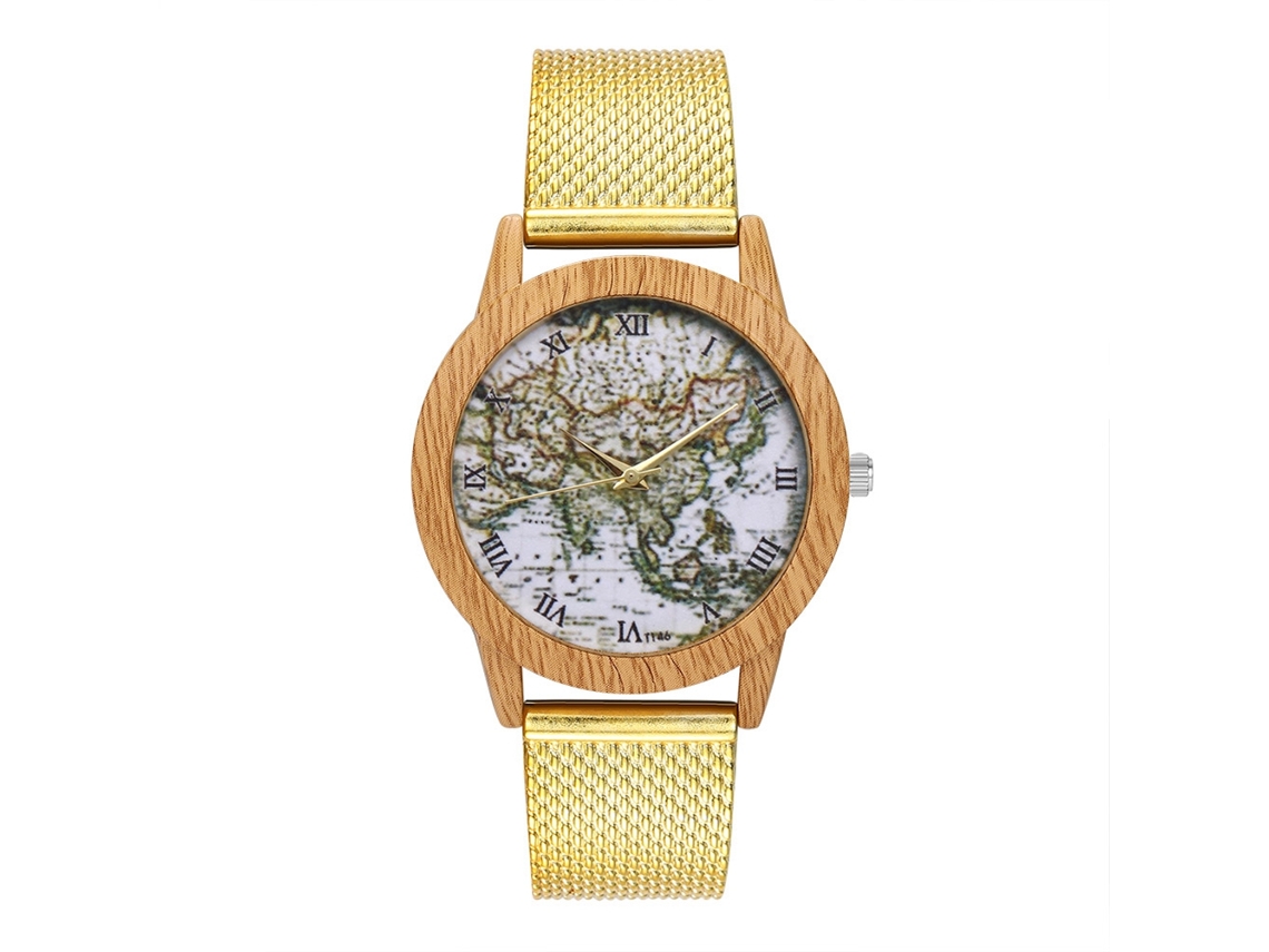 Relógio de pulso unissex Zhoulianfa com mecanismo de quartzo e pulseira redonda de malha (dourado)