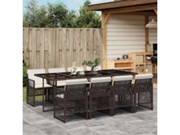 Vidaxl 9 Pcs Conjunto Jantar P/ Jardim C/ Almofadões Vime Pe Castanho