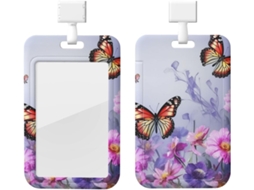 Porta-cartões Crachá com estampa de flores e borboletas, protetor de cartões vertical com cordão, camada de plástico impermeável