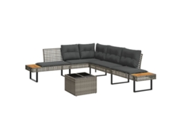 Vidaxl 2 Pcs Conj. Sofás P/ Jardim C/ Almofadões Vime Pe E Vidro Cinza