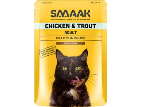 Comida Húmida Para Gato Adulto Sem Cereais Frango E Truta Saquetas Smaak