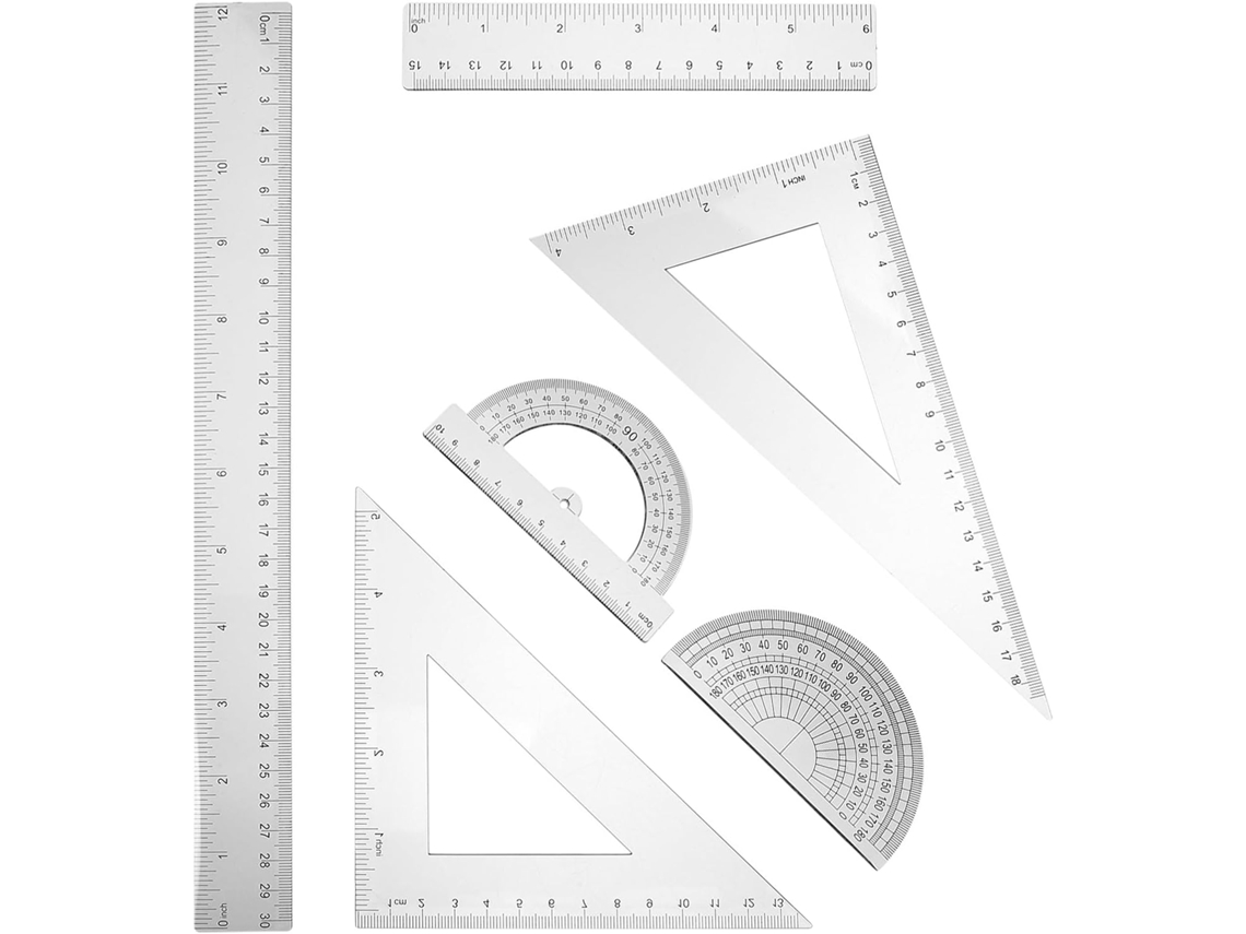 Conjunto Completo De 2 Peças: Régua Triangular E Transferidor Em Material