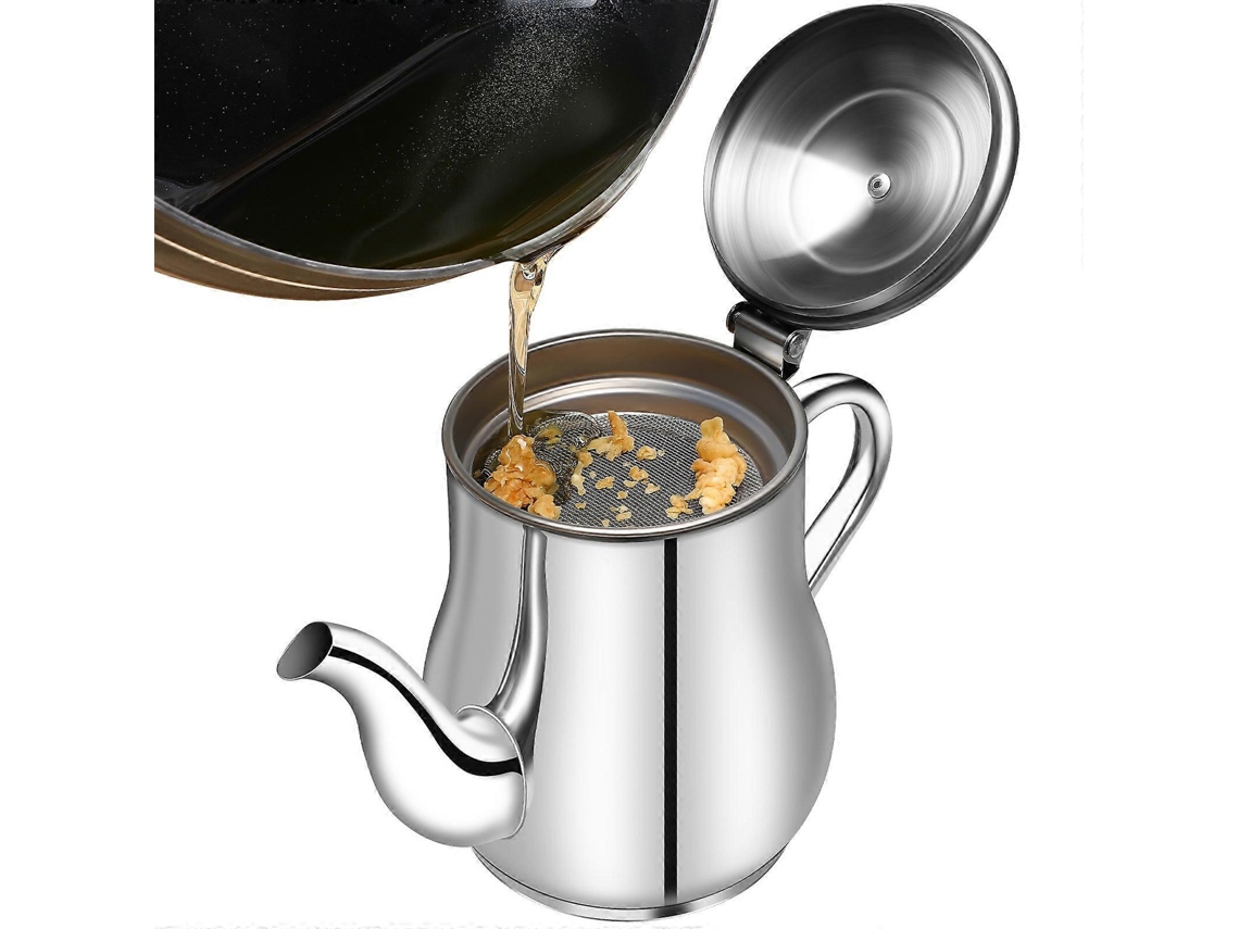 Separador De Gordura Em Aço Inoxidável, Coador De Óleo, Para Uso Doméstico E Na Cozinha, Com Controle De Dosagem, Cor Prata (1 Unidade).