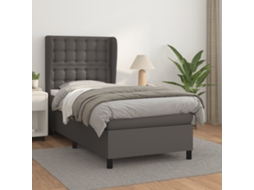 Vidaxl Cama Com Molas/colchão 80x200 Cm Couro Artificial Cinza