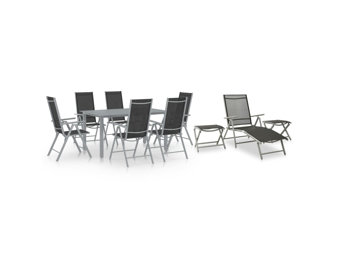 Vidaxl 10 Pcs Conjunto De Jantar Para Jardim Preto E Prateado