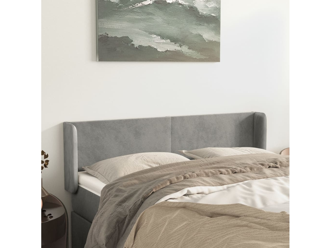 Vidaxl Cabeceira De Cama C/ Abas Veludo147x16x78/88 Cm Cinzento-claro