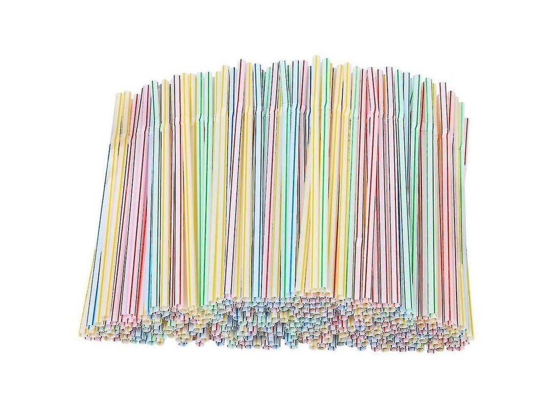 2026 200 Pajitas Descartáveis de Plástico de 20,32 Cm com Listras, 4 Cores, Flexíveis, para Festas e Restaurantes 200 Peças