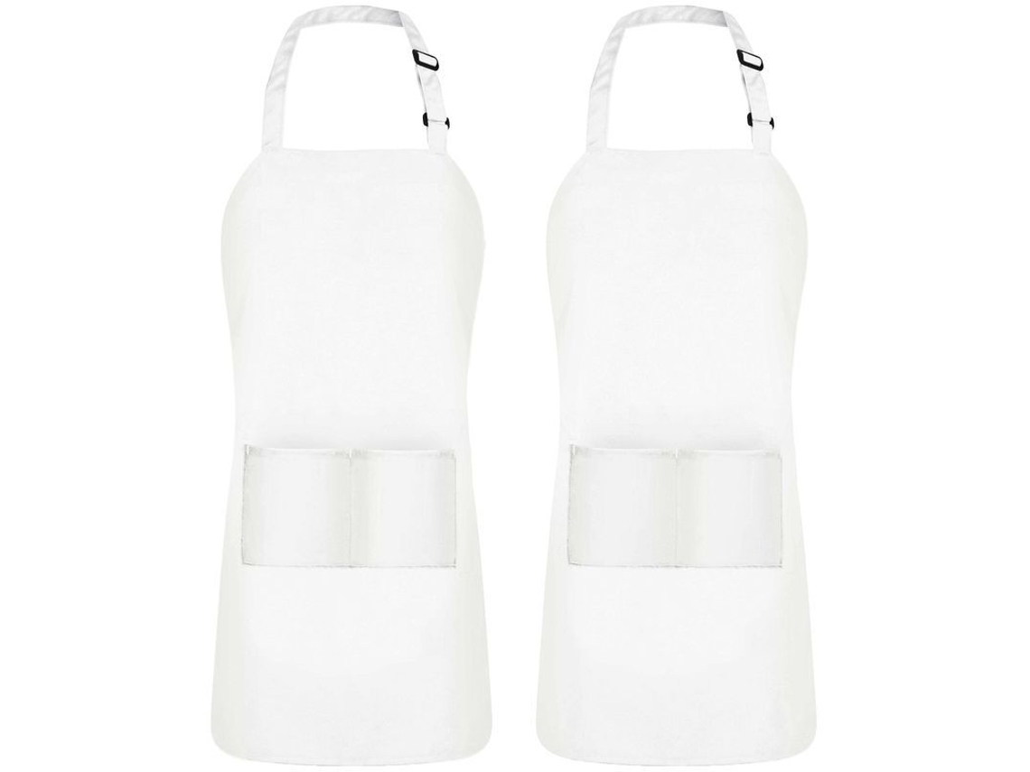 2026 delantal de Cozinha Ajustável Linjou Resistente À Água e Óleo com Bolsos Branco (pacote de 2)