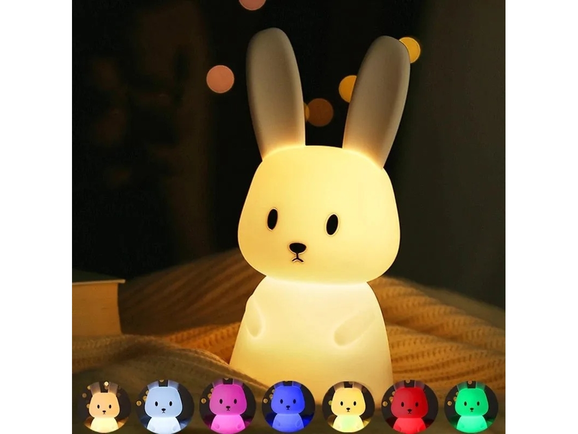 Luminária Noturna de Coelho em Silicone com Led e Sensor de Toque. MDUG