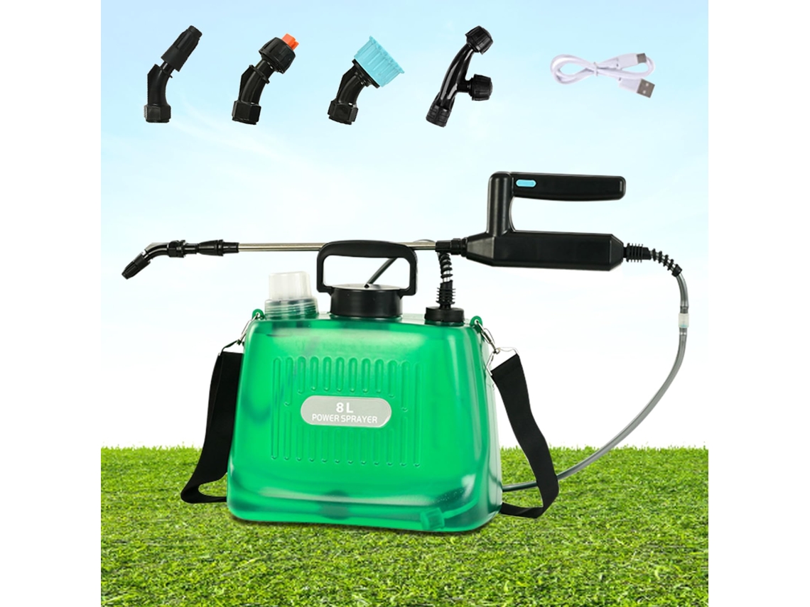 Pulverizador Elétrico De Pressão Para Jardim De 8 L Com 4 Bicos, Cabo De Carregamento Usb, Haste Telescópica E Alça De Ombro Ajustável Zeuxo