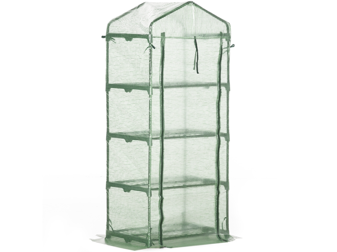 Fogão de Jardim Verde Com 4 Prateleiras E Cobertura Pe Aço Para Cultivo de Plantas Flores 70x50x160cm