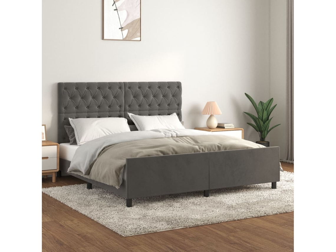 Vidaxl Estrutura De Cama Sem Colchão 160x200 Cm Veludo Cinzento-escuro
