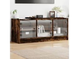 Vidaxl Móvel de Tv C/ Portas de Vidro 102x37x42 Cm Carvalho Fumado