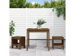 Conjunto 3 Peças Bistrô P/ Jardim Madeira Pinho Maciça Castanho Mel Dkd Home Decor