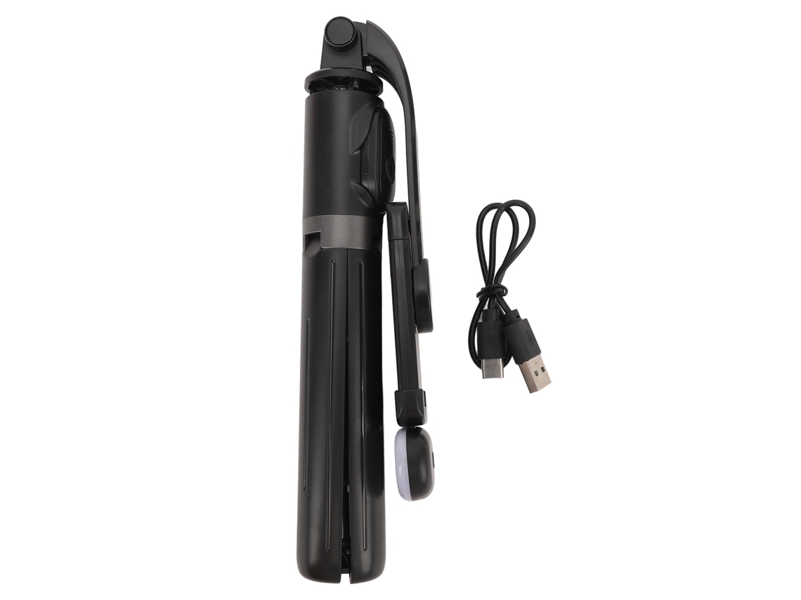 Tripé Palo Selfie Com Luz Usb Recarregável Bluetooth Telescópico Com Controle Remoto Sem Fio Para Viagens Exteriores Preto