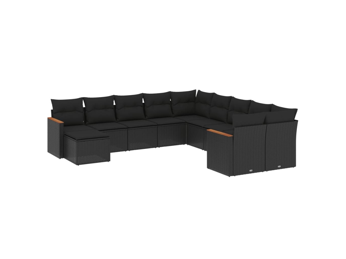Conjunto de 11 Sofás de Jardim com Almofadões Vime Pe Preto MAISON EXCLUSIVE