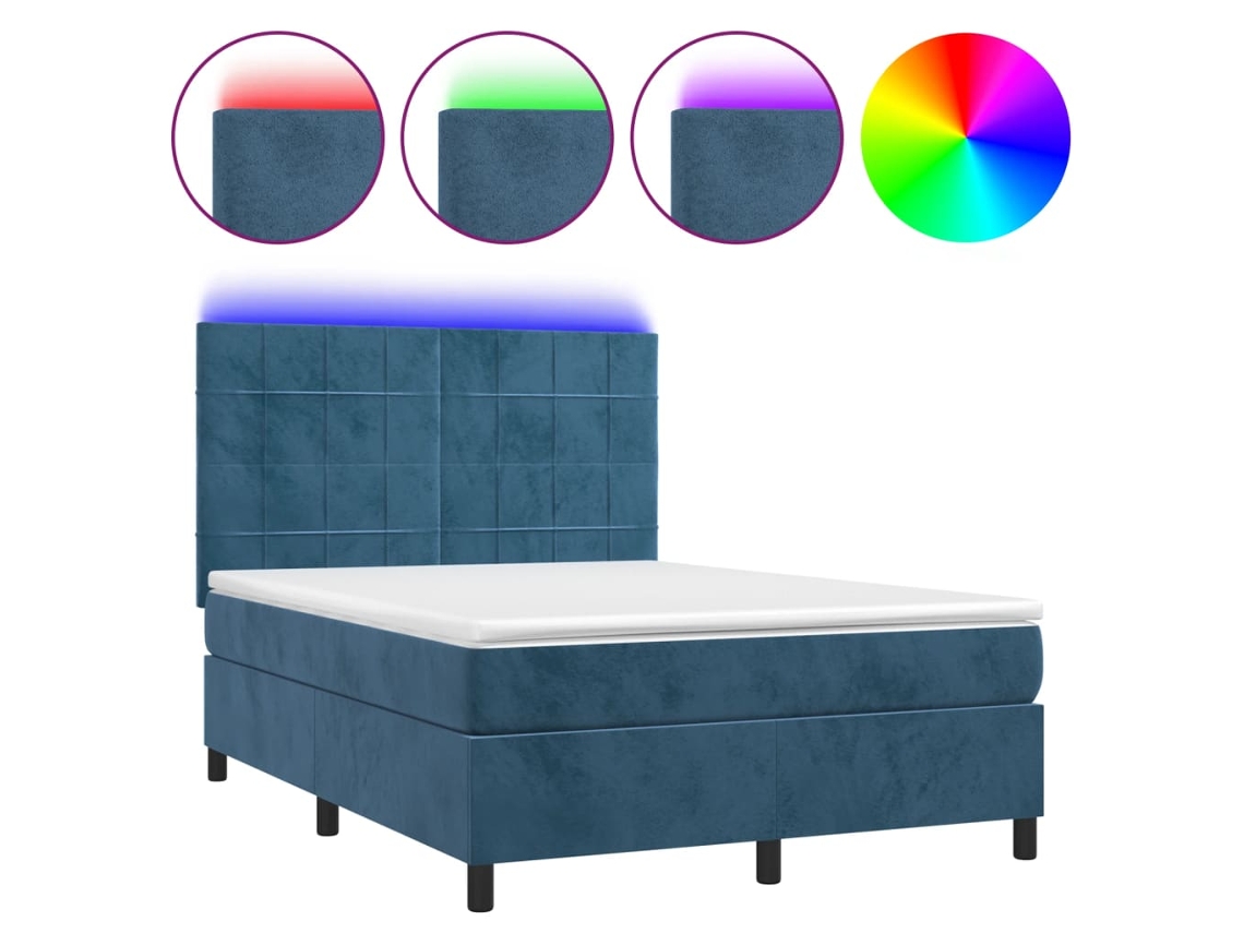 Cama Box Spring com Colchão LED Veludo Azul Escuro MAISON EXCLUSIVE (140x200 cm)