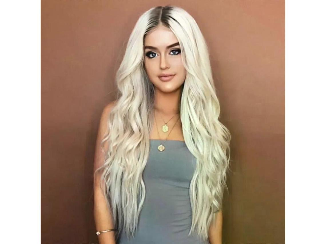 Peruca Feminina Ondulada com Efeito Ombré, Peruca Cacheada, Peruca Longa e Ondulada na Cor Dourada. TAISHENGDA