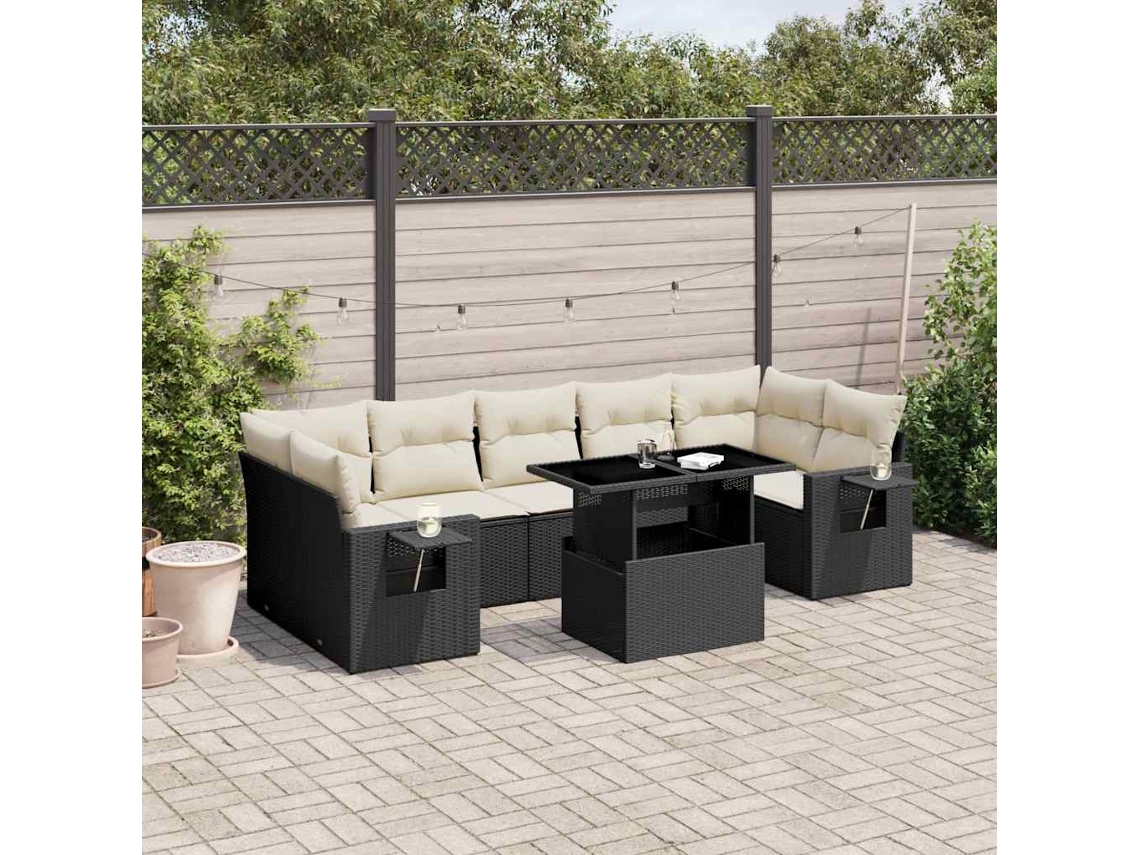 Conjunto de 8 Sofás de Jardim com Almofadas Vime Pe Preto Dkd Home Decor
