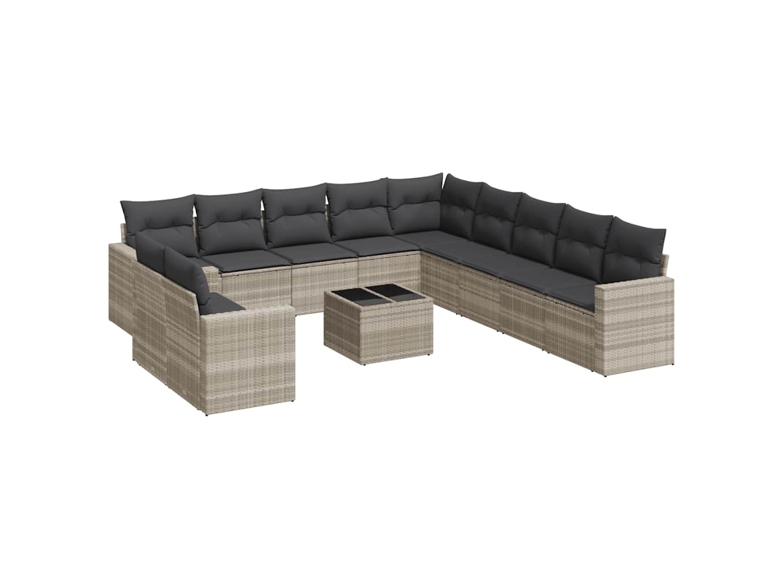 Conjunto de 12 Sofás Jardim com Almofadões Vime Pe Cinzento Claro MAISON EXCLUSIVE (12 pcs)