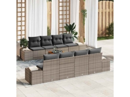 Vidaxl Conjunto De Sofá De Jardim 9 Unid. Cinzeto Vime Pe