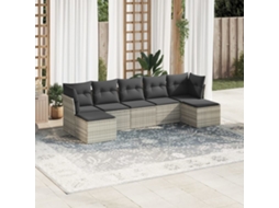Vidaxl 7 Pcs Conj. Sofás Jardim Com Almofadões Vime Pe Cinzento-claro