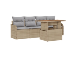 Conjunto 5 Conjunto De Sofá De Jardim Vidaxl Bege Vime Pe (231 X 62 X 69 Cm)