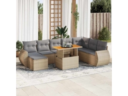 Vidaxl 9 Pcs Conjunto De Sofás P/ Jardim Com Almofadões Vime Pe Bege