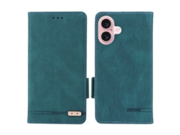 Capa Em Couro Pu Azul, Para Apple Iphone 16 Plus